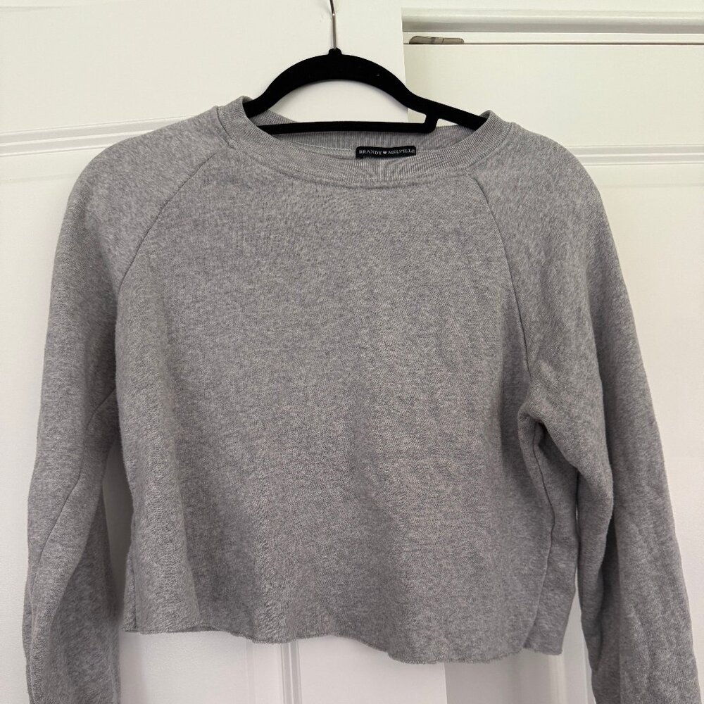 Brandy Melville Cropped Sweatshirt Gray Soft One Size Minimalist Casual Pullover